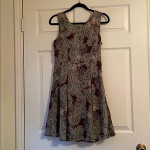 Brown/Teal/White Paisley Print Empire Dress
